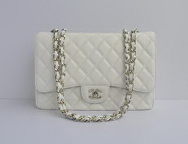 7A Replica Chanel Jumbo A28600 White Caviar with Silver Hardware Flap Bags